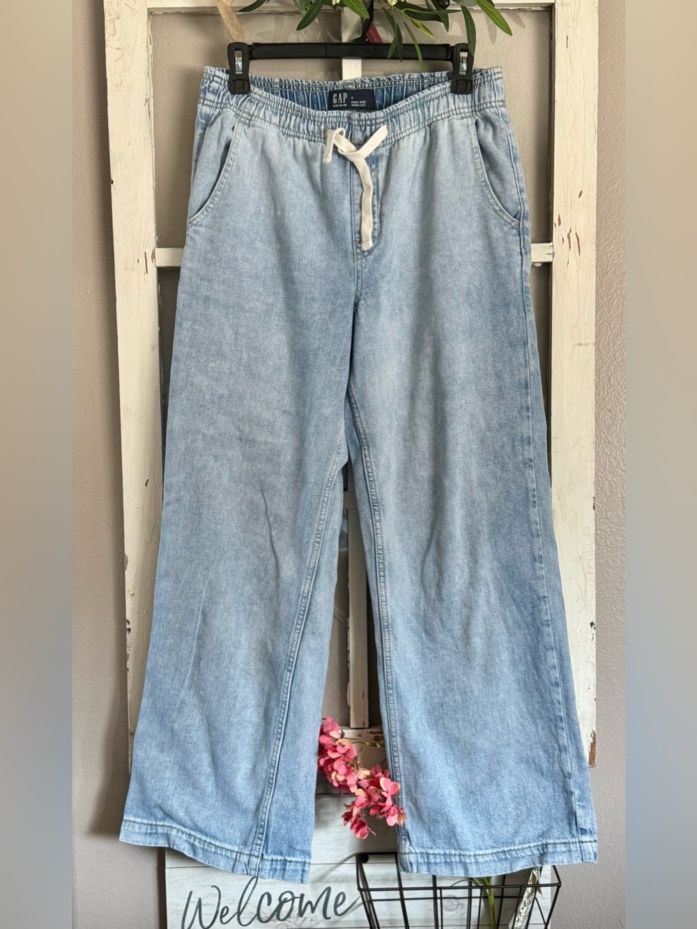 GAP Light Blue Wide Leg Drawstring Jeans New!